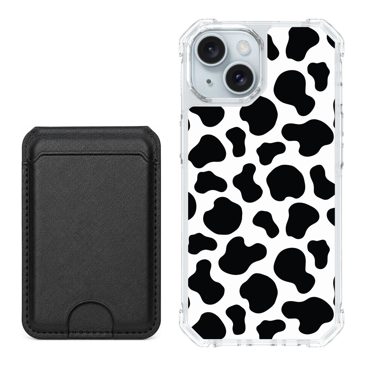 Scooch MagCase Cow Print for iPhone 15 — Black MagWallet Bundle