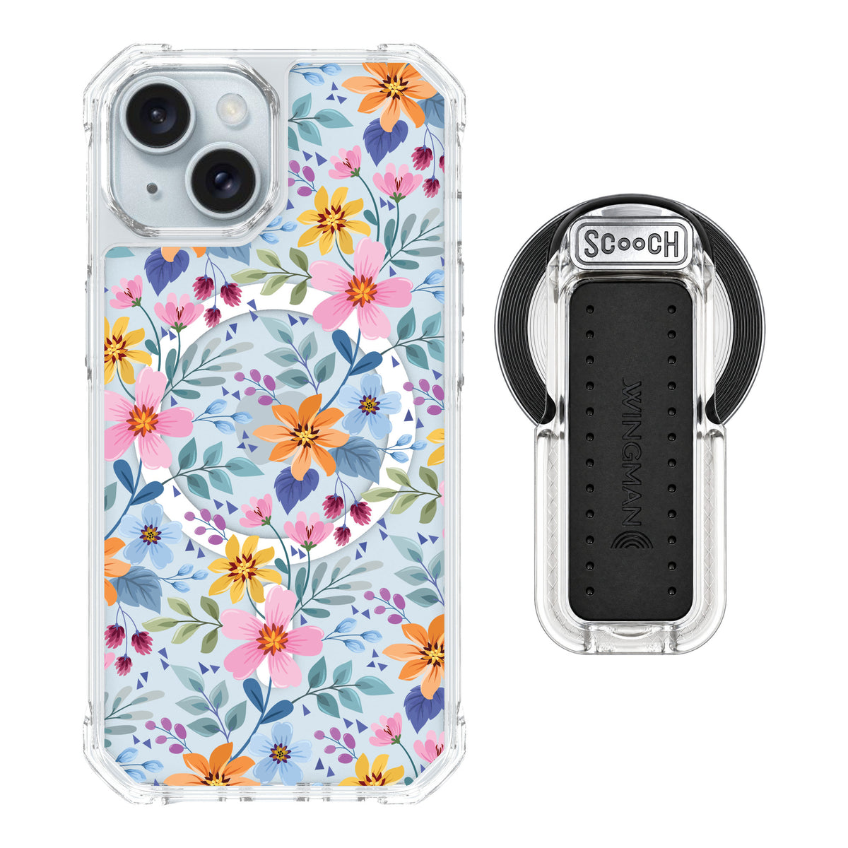Scooch MagCase Full Bloom for iPhone 15 — MagSafe Wingback Bundle - Clear