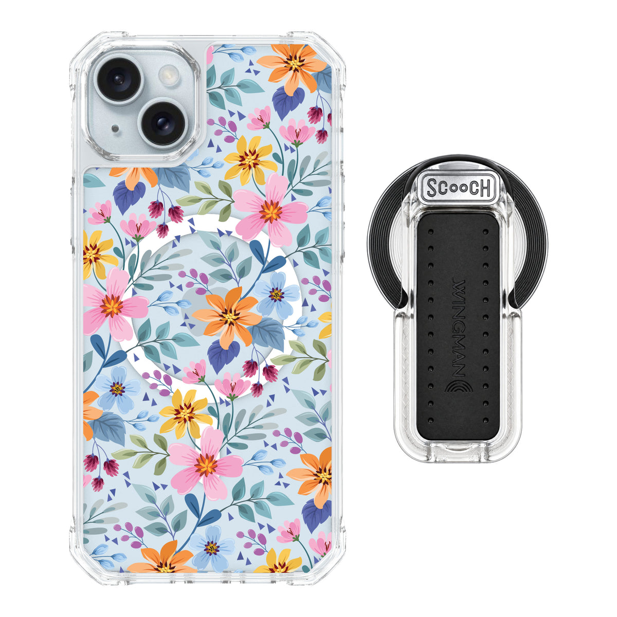 Scooch MagCase Full Bloom for iPhone 15 Plus — MagSafe Wingback Bundle - Clear