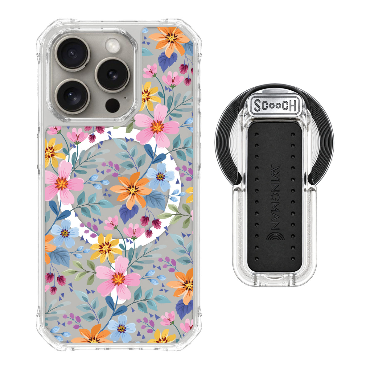 Scooch MagCase Full Bloom for iPhone 15 Pro — MagSafe Wingback Bundle - Clear