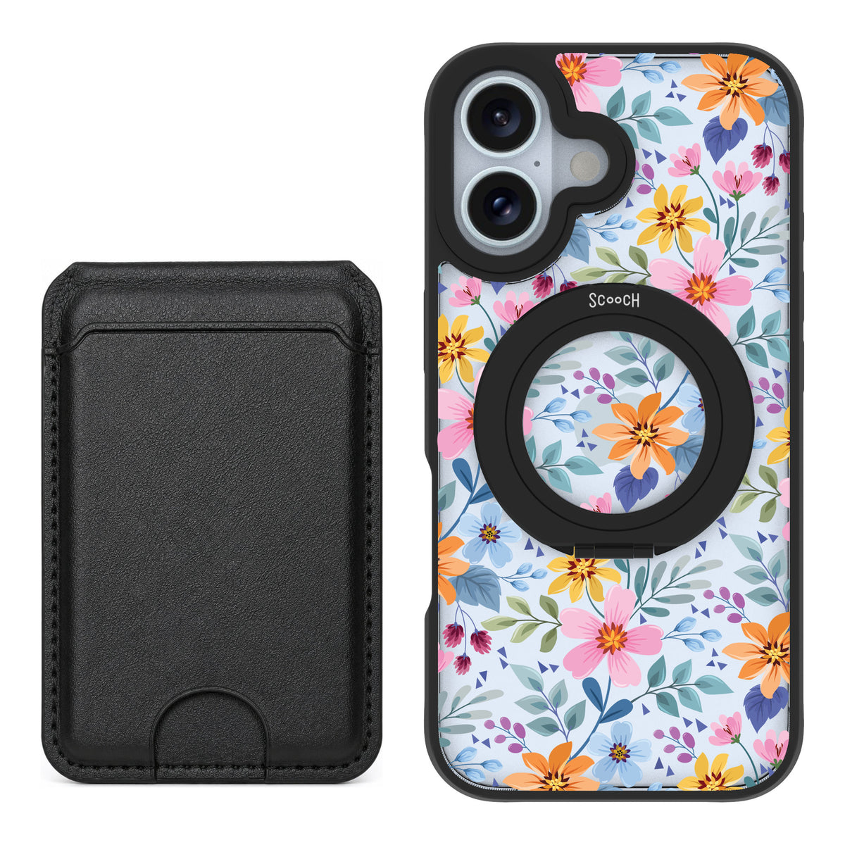 Scooch MagCase Full Bloom for iPhone 16 — Black MagWallet Bundle