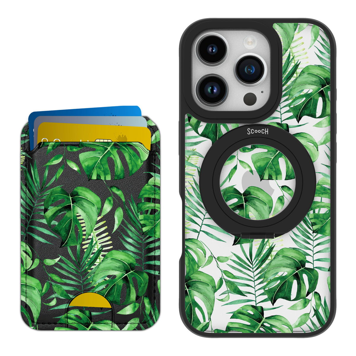 Scooch MagCase Monstera for iPhone 16 Pro — Matching MagWallet Bundle