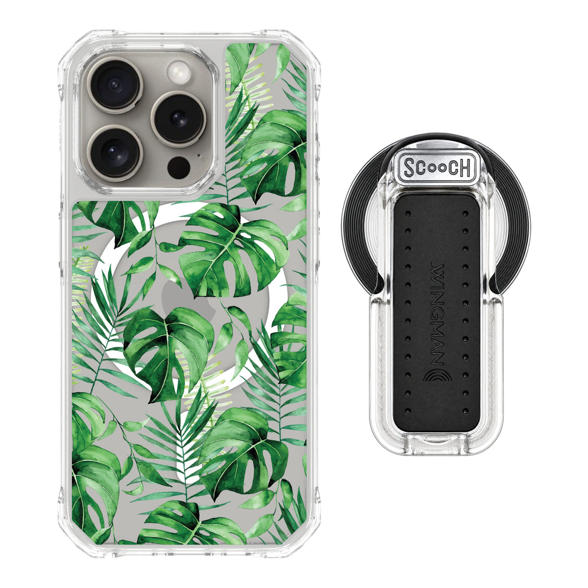 Scooch MagCase Monstera for iPhone 15 Pro — MagSafe Wingback Bundle - Clear