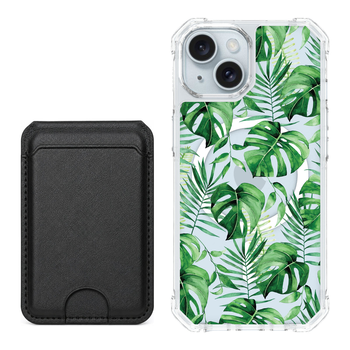 Scooch MagCase Monstera for iPhone 15 — Black MagWallet Bundle