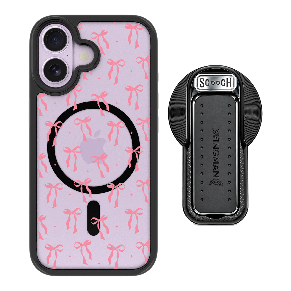 Scooch MagCase Pink Bows for iPhone 17 — MagSafe Wingback Bundle - Black