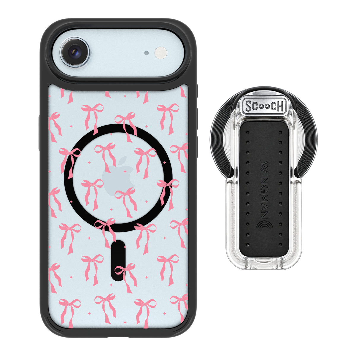 Scooch MagCase Pink Bows for iPhone Air — MagSafe Wingback Bundle - Clear