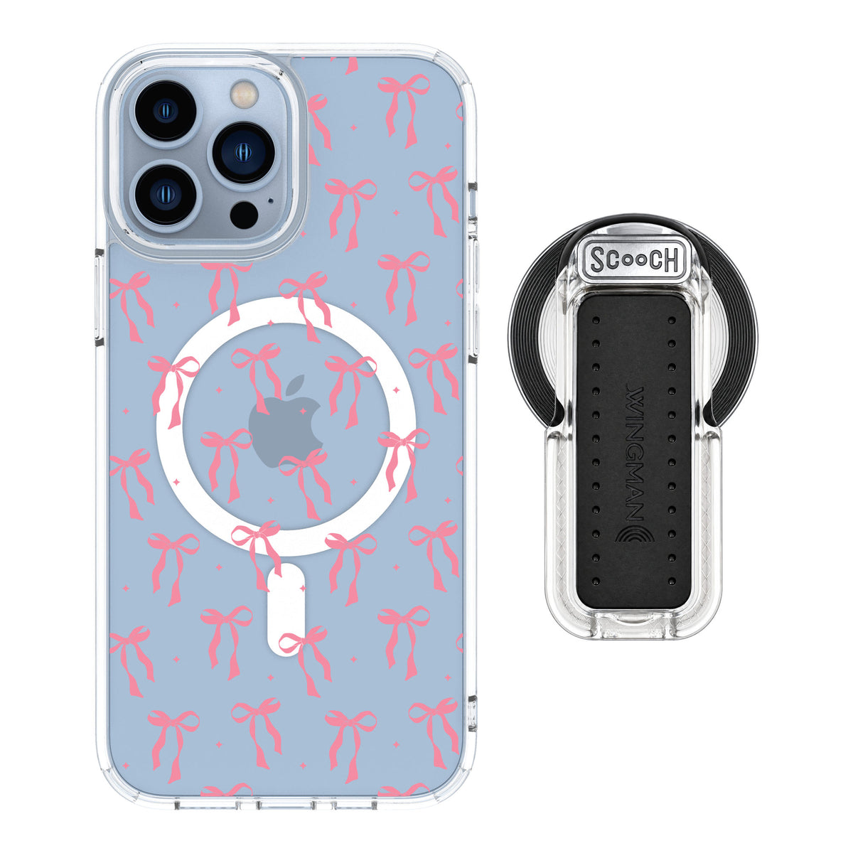 Scooch MagCase Pink Bows for iPhone 13 Pro Max — MagSafe Wingback Bundle - Clear