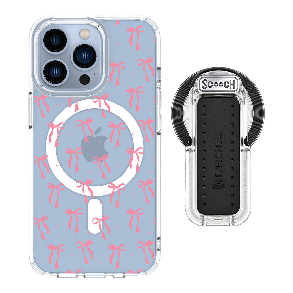 Scooch MagCase Pink Bows for iPhone 13 Pro — MagSafe Wingback Bundle - Clear