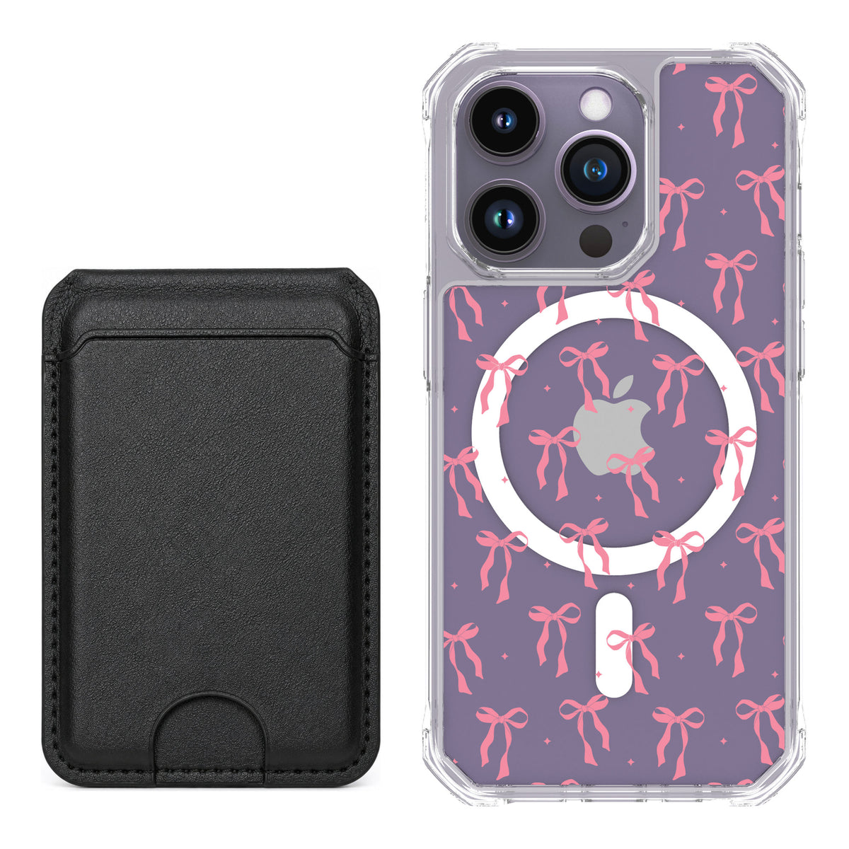 Scooch MagCase Pink Bows for iPhone 14 Pro — Black MagWallet Bundle