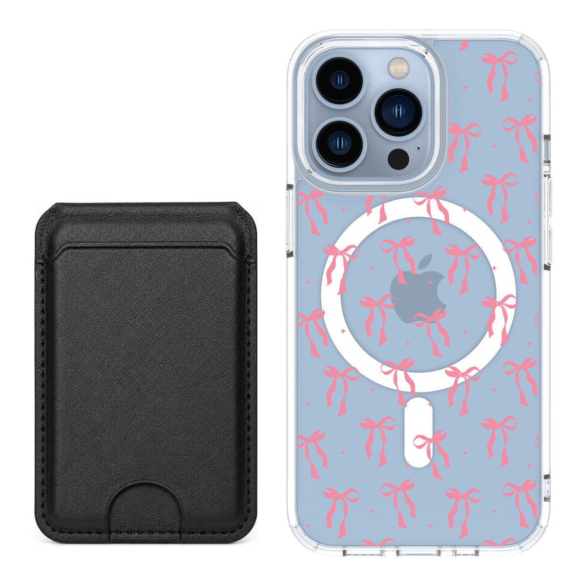 Scooch MagCase Pink Bows for iPhone 13 Pro — Black MagWallet Bundle