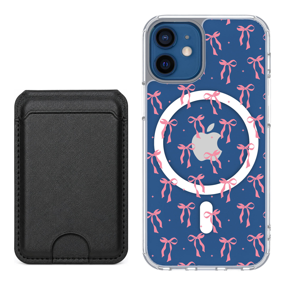 Scooch MagCase Pink Bows for iPhone 12 mini — Black MagWallet Bundle