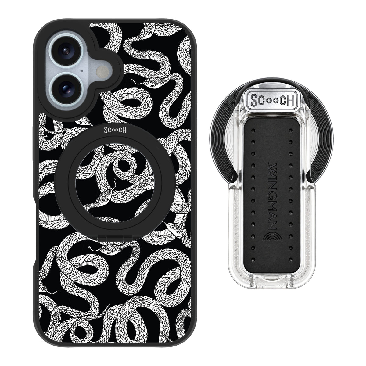 Scooch MagCase Snakes for iPhone 16 — MagSafe Wingback Bundle - Clear