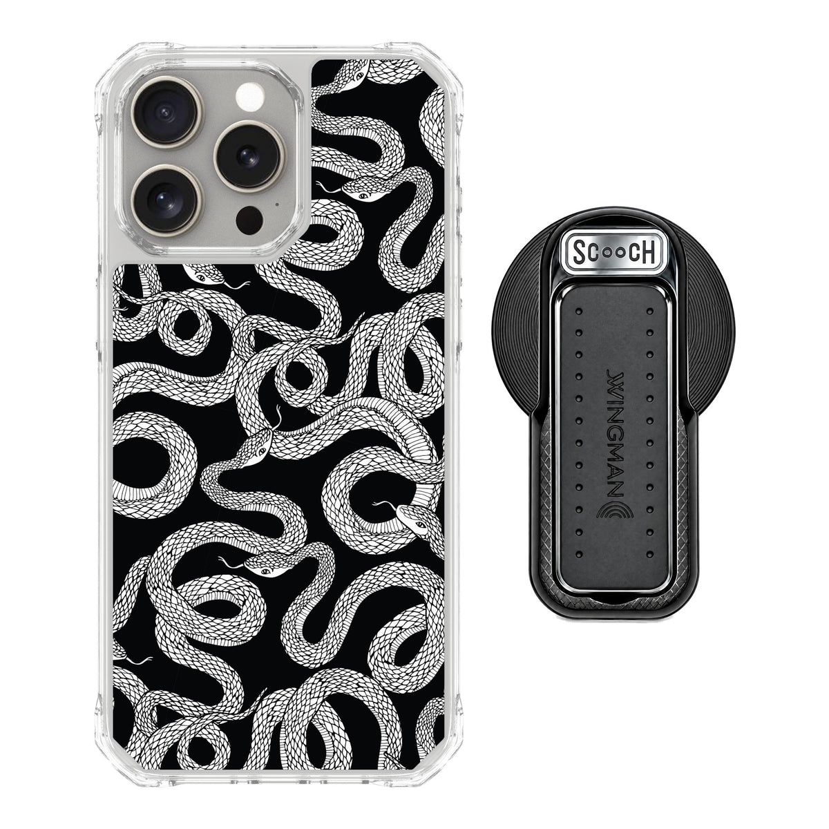 Scooch MagCase Snakes for iPhone 15 Pro Max — MagSafe Wingback Bundle - Black