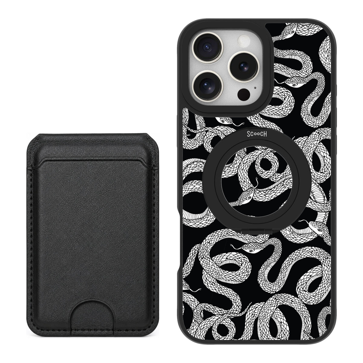 Scooch MagCase Snakes for iPhone 16 Pro Max — Black MagWallet Bundle