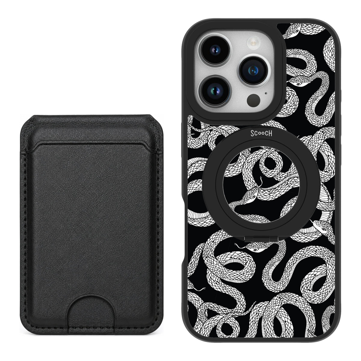 Scooch MagCase Snakes for iPhone 16 Pro — Black MagWallet Bundle
