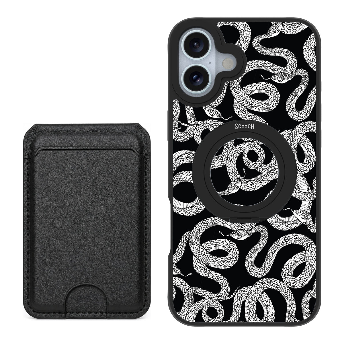 Scooch MagCase Snakes for iPhone 16 Plus — Black MagWallet Bundle