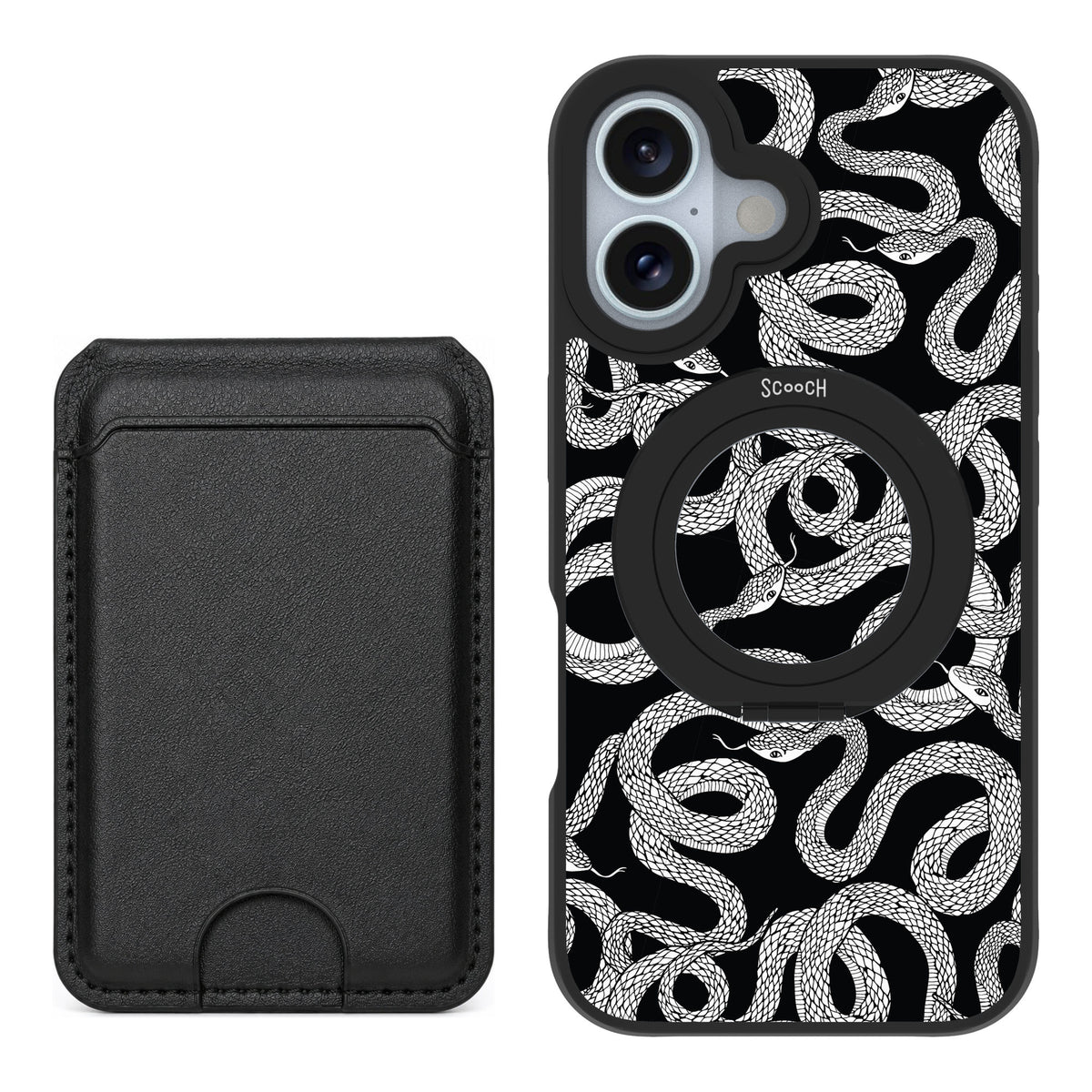 Scooch MagCase Snakes for iPhone 16 — Black MagWallet Bundle