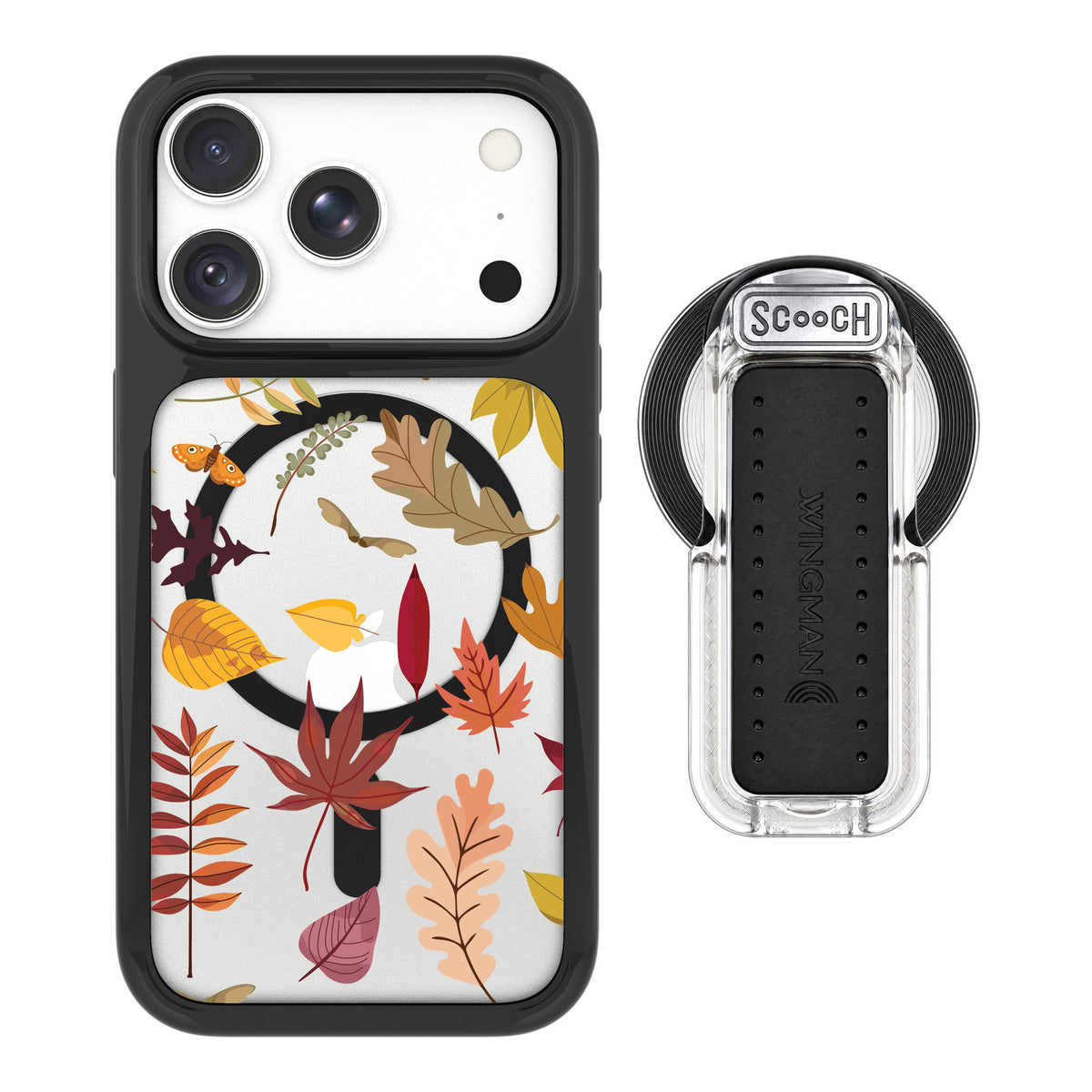 Scooch MagCase Autumn Leaves for iPhone 18 Pro — MagSafe Wingback Bundle - Clear