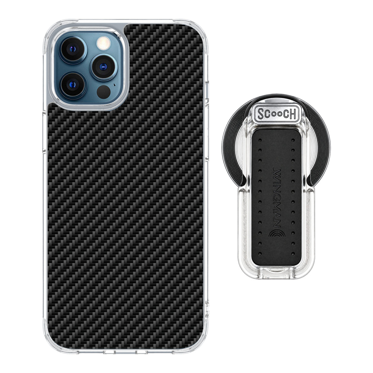 Scooch MagCase Carbon Fiber for iPhone 12 Pro — MagSafe Wingback Bundle - Clear