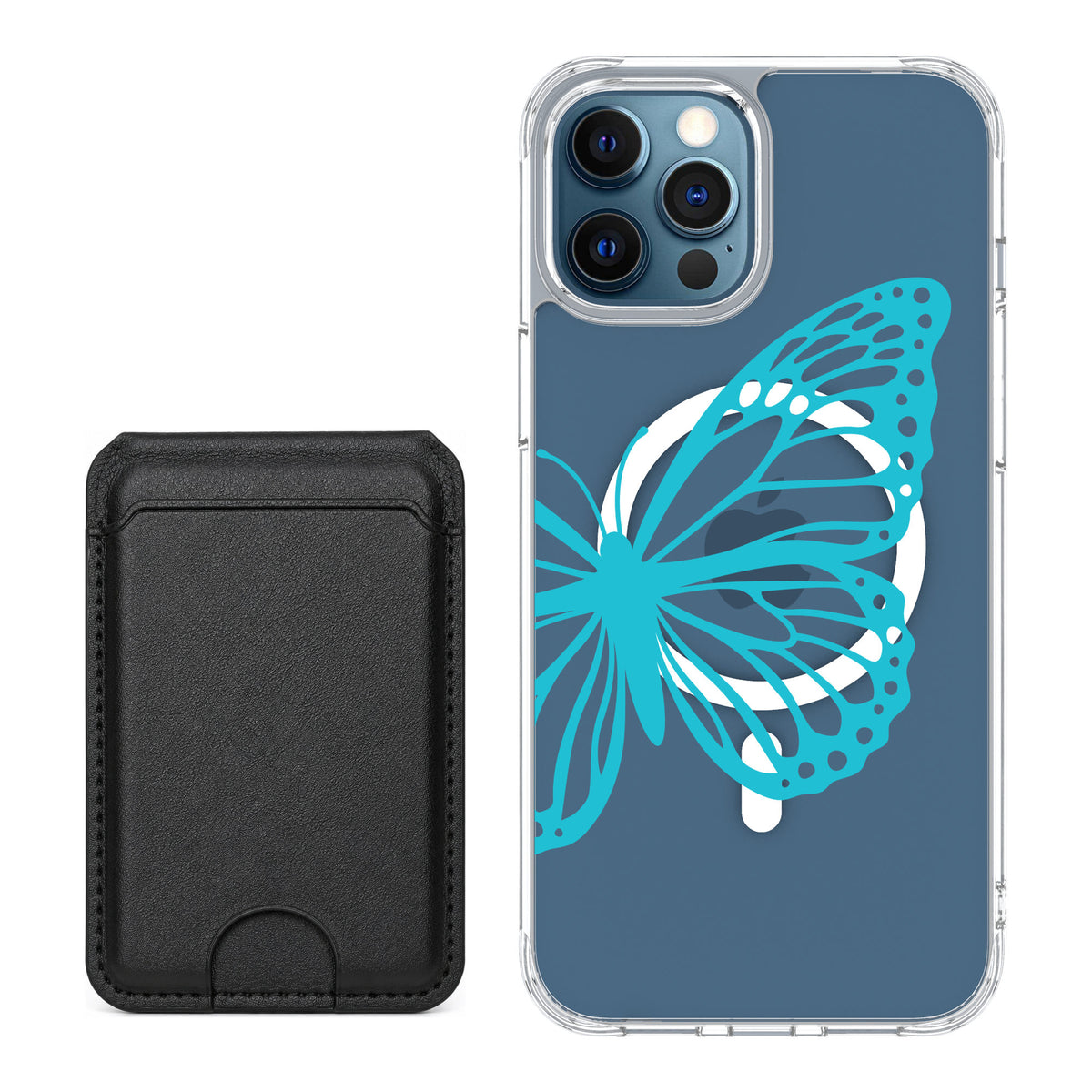 Scooch MagCase Azure Butterfly for iPhone 12 Pro — Black MagWallet Bundle