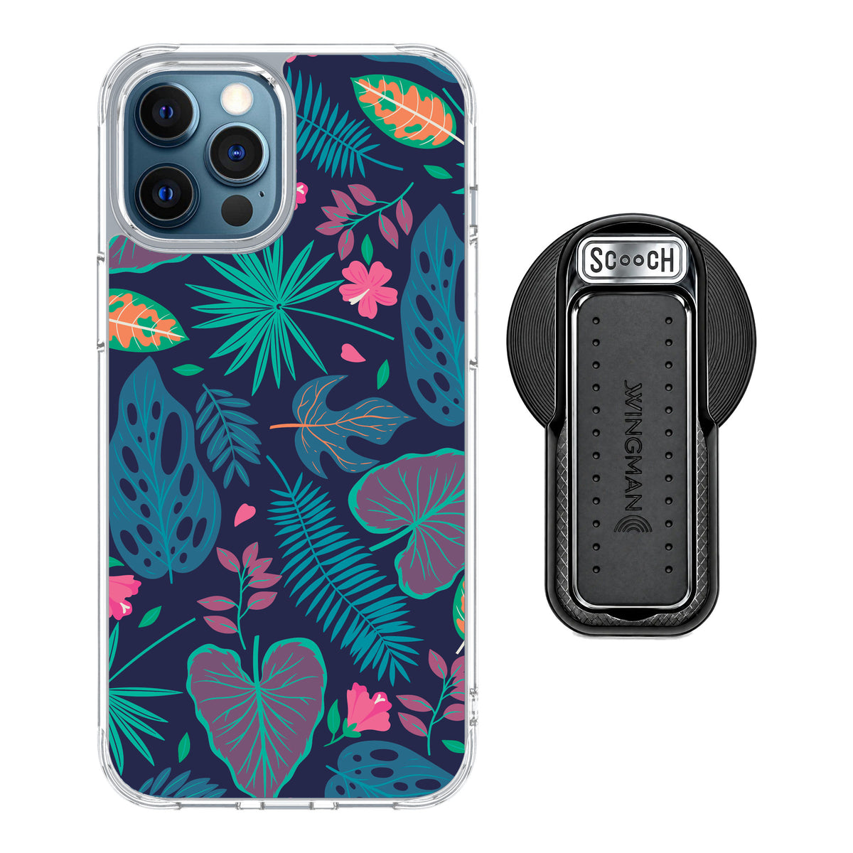 Scooch MagCase Tropical Leaves for iPhone 12 Pro — MagSafe Wingback Bundle - Black