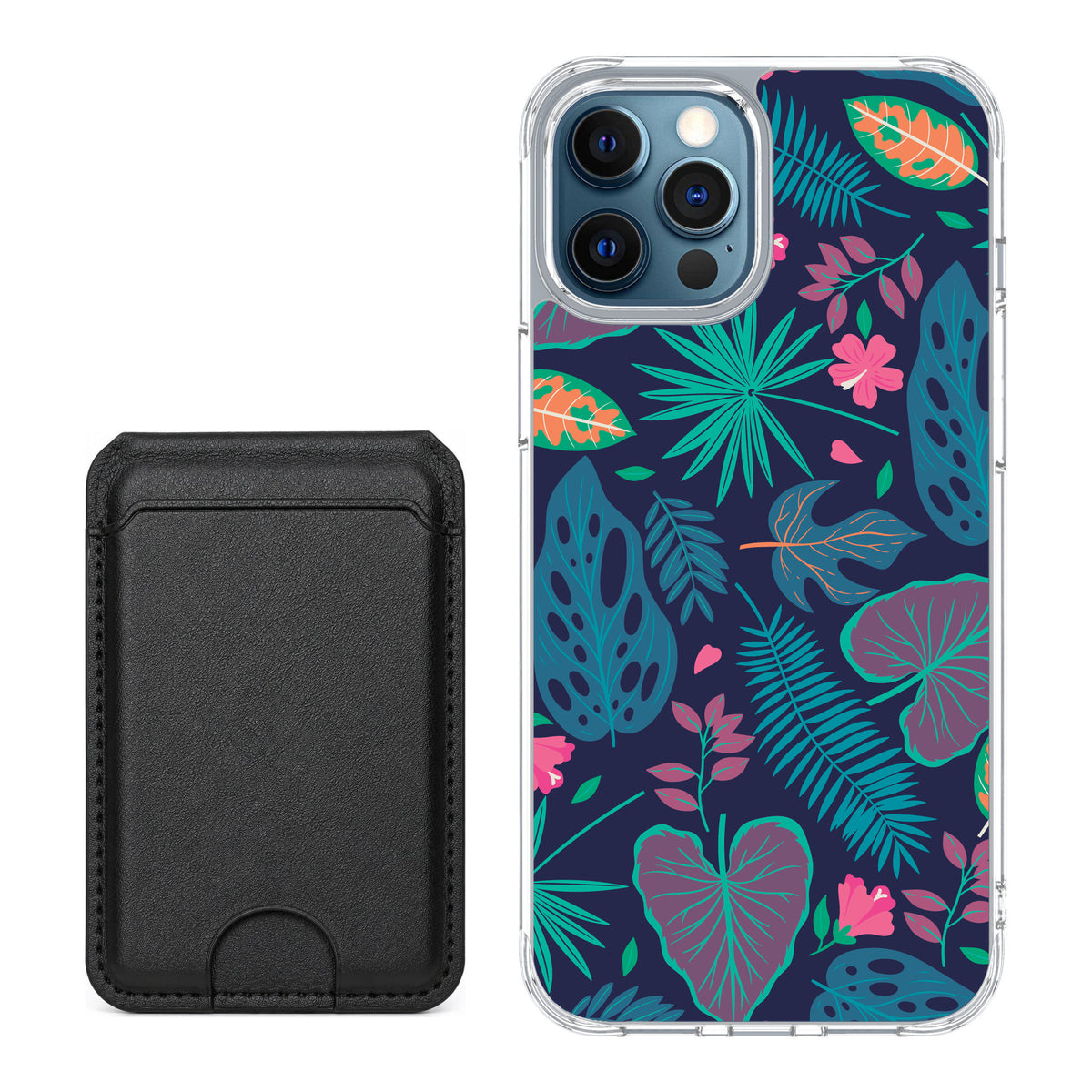 Scooch MagCase Tropical Leaves for iPhone 12 Pro — Black MagWallet Bundle