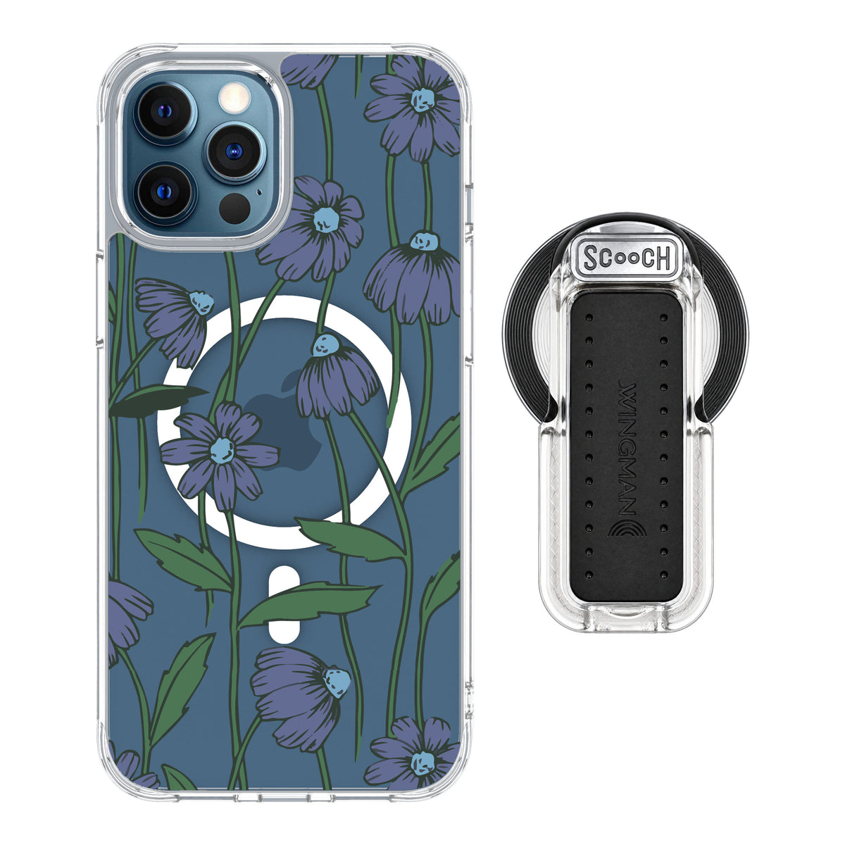 Scooch MagCase Violet Daisy for iPhone 12 Pro — MagSafe Wingback Bundle - Clear