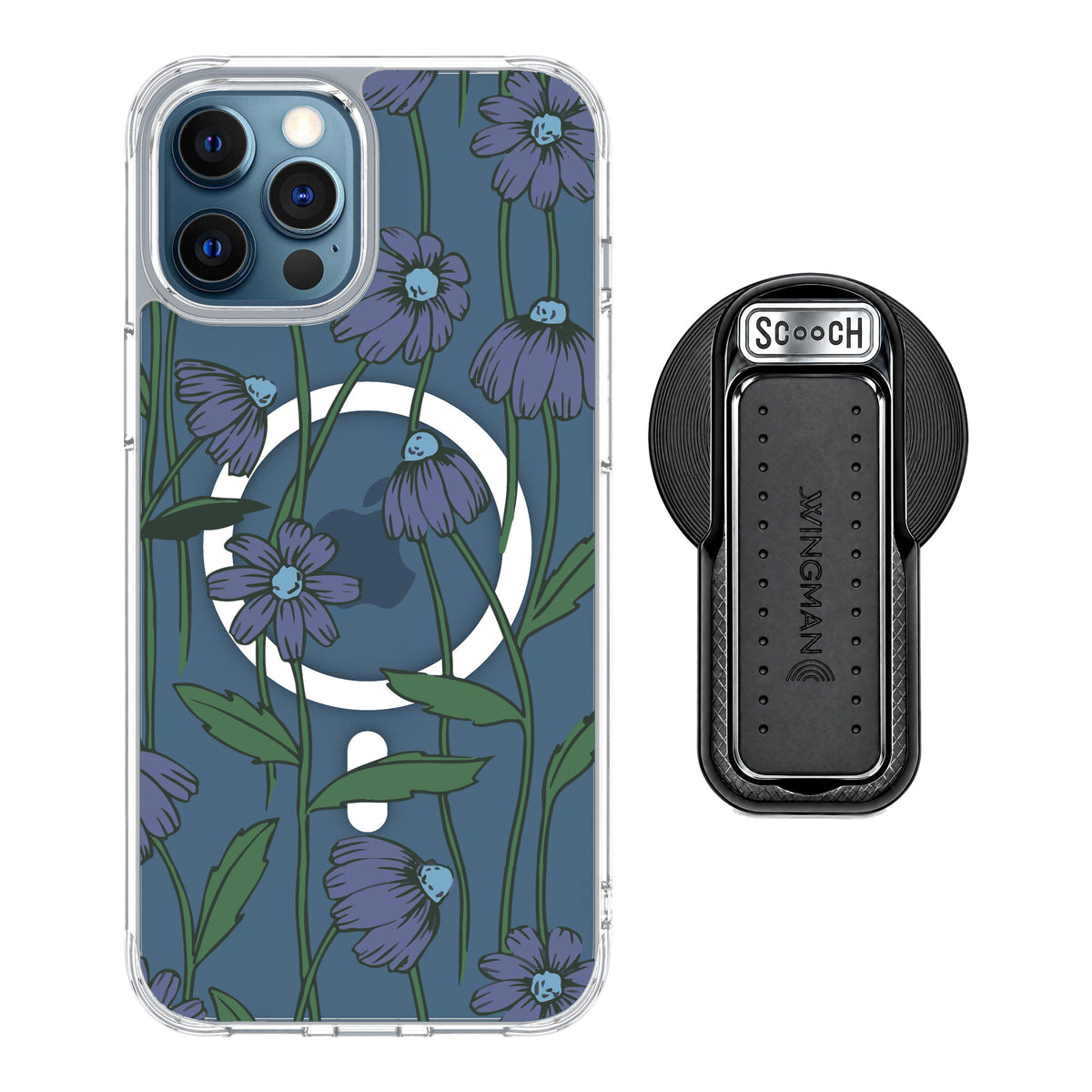 Scooch MagCase Violet Daisy for iPhone 12 Pro — MagSafe Wingback Bundle - Black