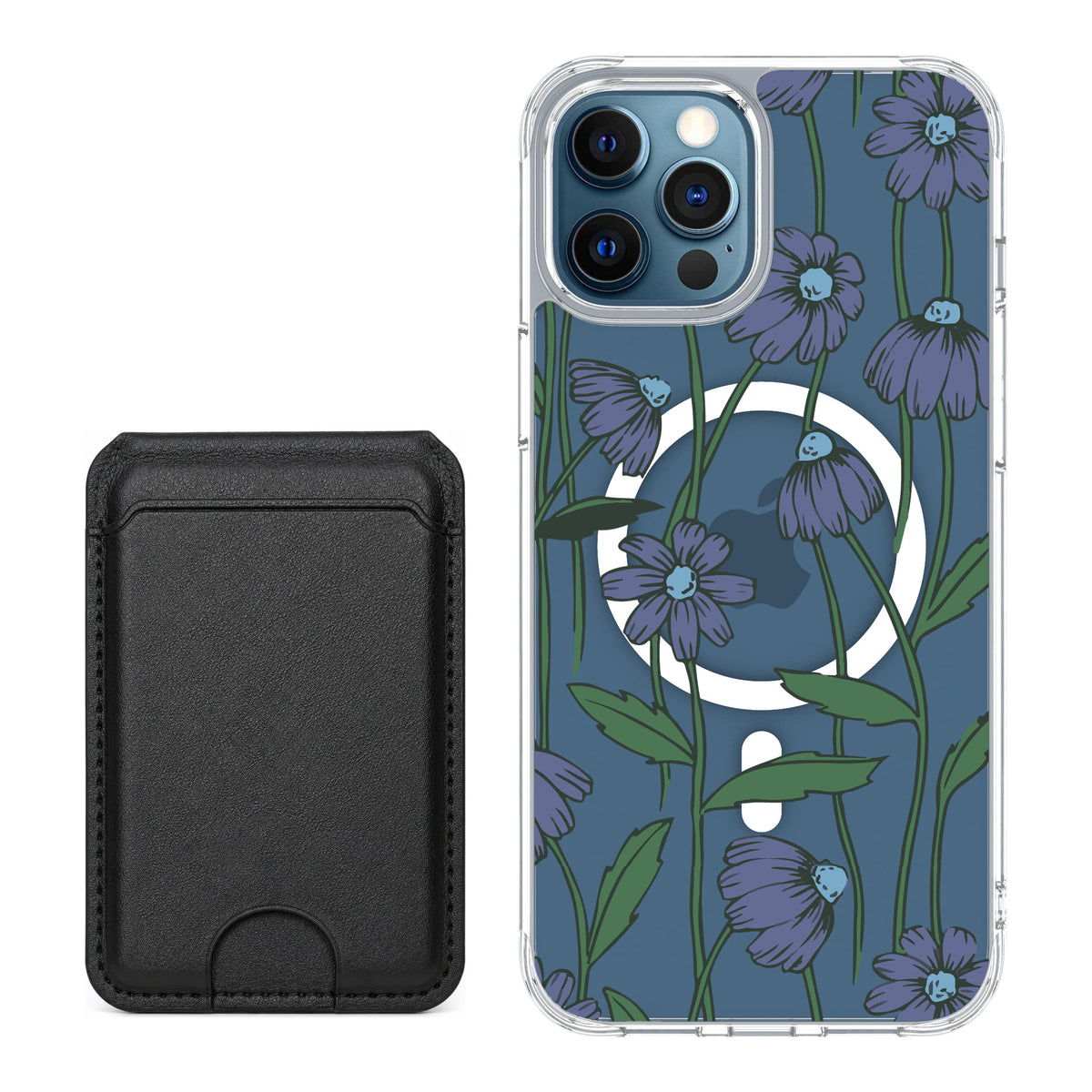 Scooch MagCase Violet Daisy for iPhone 12 Pro — Black MagWallet Bundle