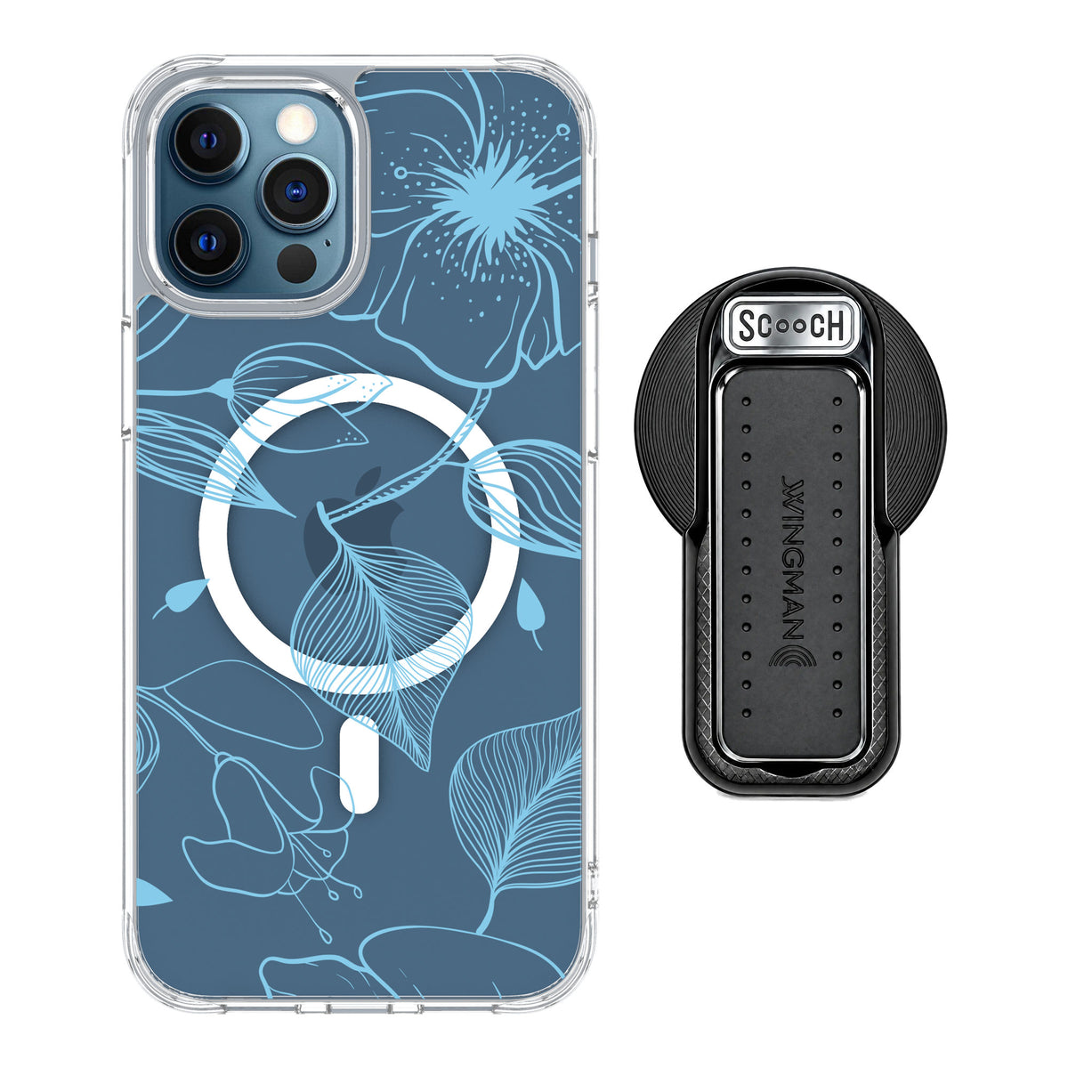 Scooch MagCase Blue Hibiscus for iPhone 12 Pro — MagSafe Wingback Bundle - Black