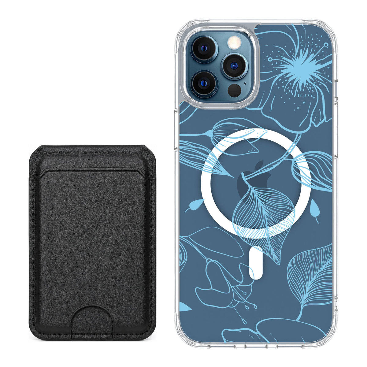 Scooch MagCase Blue Hibiscus for iPhone 12 Pro — Black MagWallet Bundle