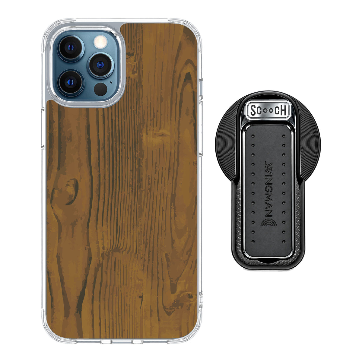 Scooch MagCase Wood Grain for iPhone 12 Pro — MagSafe Wingback Bundle - Black