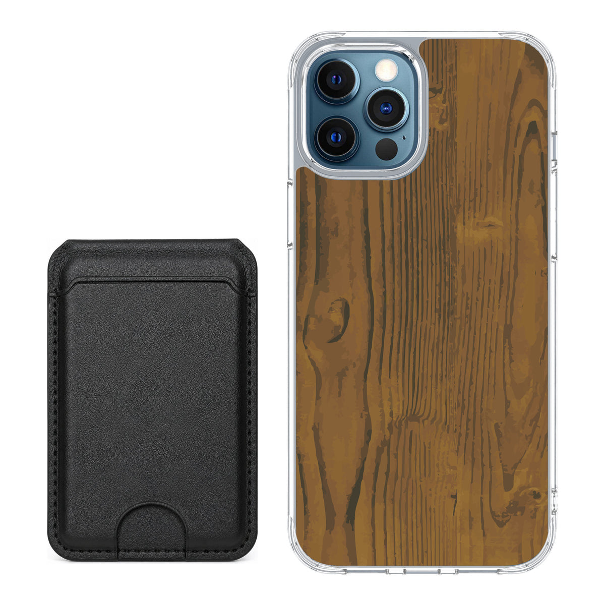 Scooch MagCase Wood Grain for iPhone 12 Pro — Black MagWallet Bundle