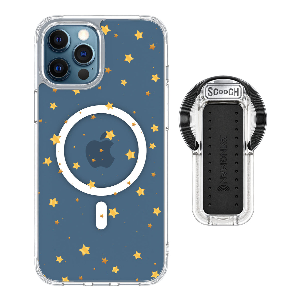 Scooch MagCase Gold Stars for iPhone 12 Pro — MagSafe Wingback Bundle - Clear