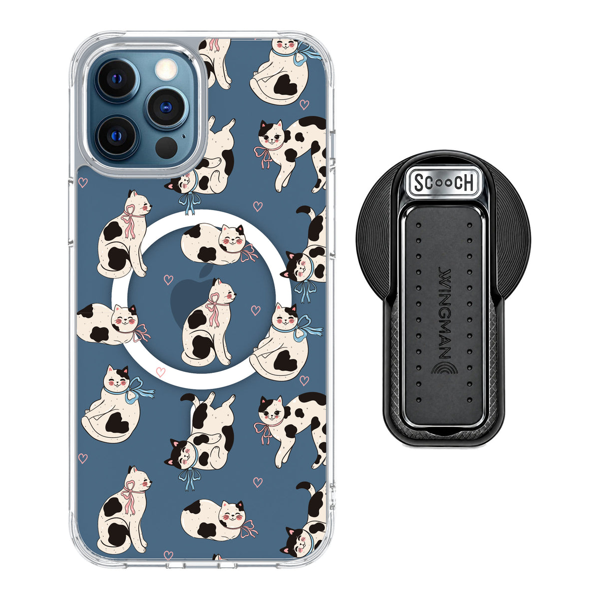 Scooch MagCase Bow Kitties for iPhone 12 Pro — MagSafe Wingback Bundle - Black