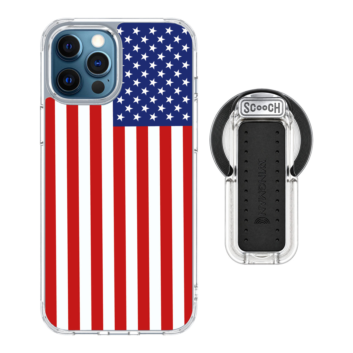 Scooch MagCase Stars And Stripes for iPhone 12 Pro — MagSafe Wingback Bundle - Clear