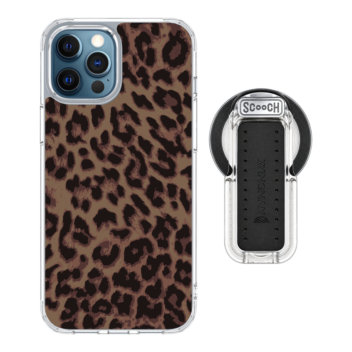 Scooch MagCase Luxe Leopard for iPhone 12 Pro — MagSafe Wingback Bundle - Clear