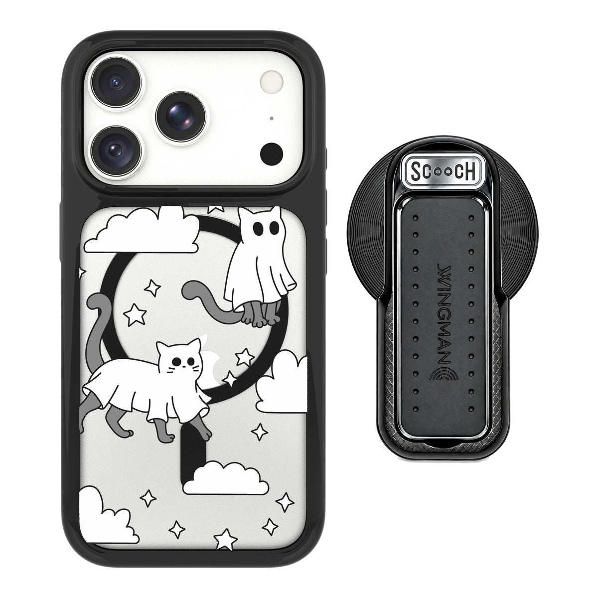 Scooch MagCase Scaredy Cats for iPhone 18 Pro Max — MagSafe Wingback Bundle - Black