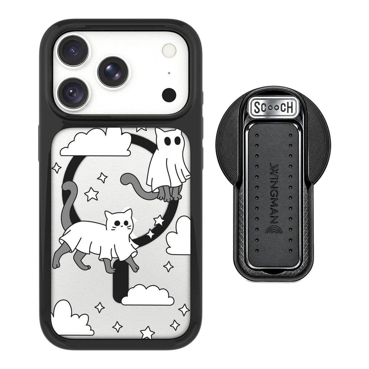 Scooch MagCase Scaredy Cats for iPhone 18 Pro — MagSafe Wingback Bundle - Black