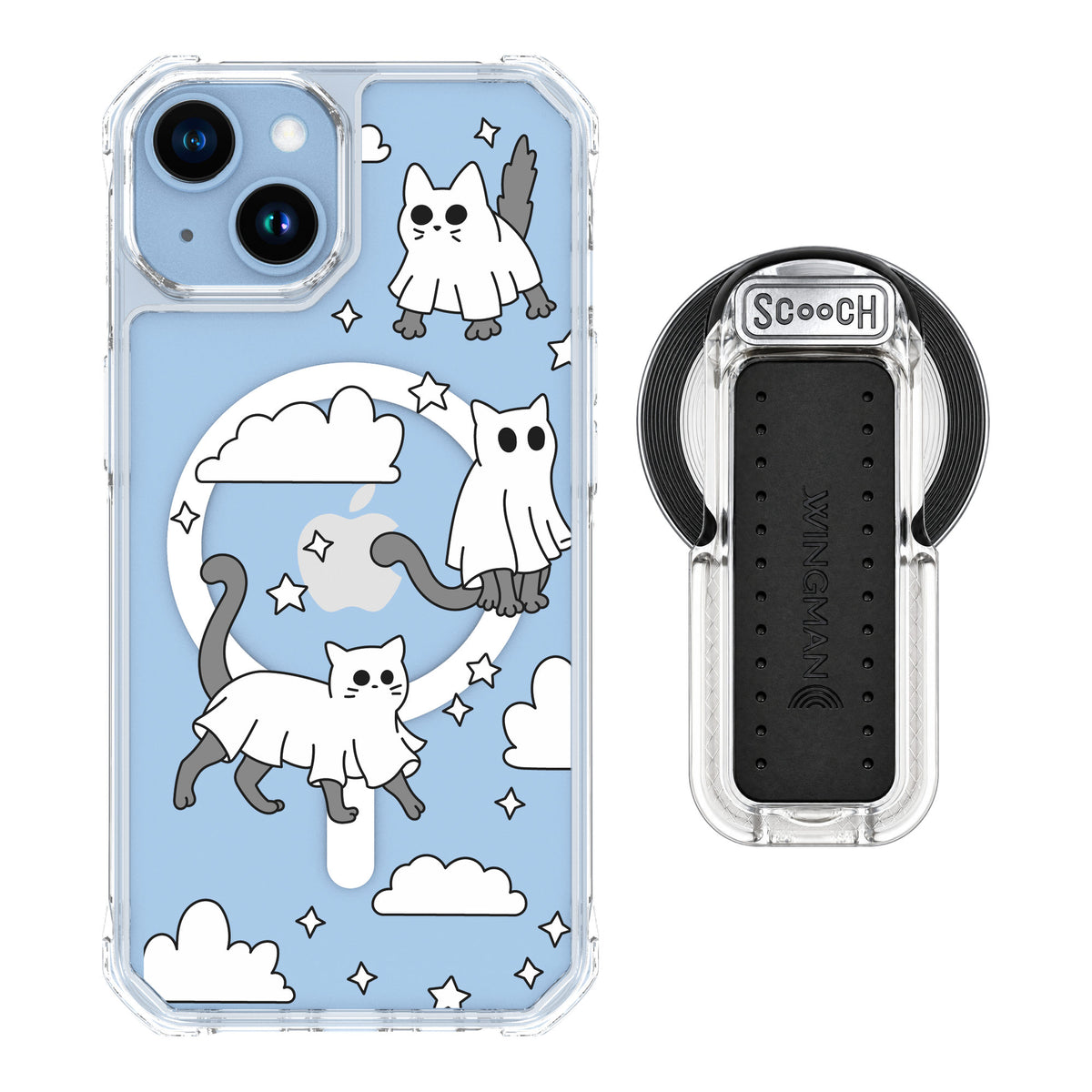 Scooch MagCase Scaredy Cats for iPhone 14 — MagSafe Wingback Bundle - Clear