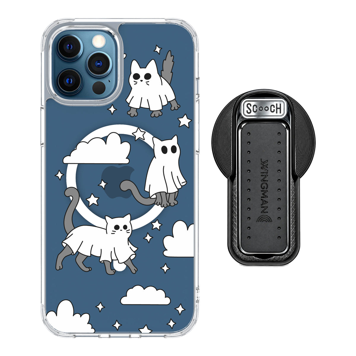 Scooch MagCase Scaredy Cats for iPhone 12 Pro — MagSafe Wingback Bundle - Black
