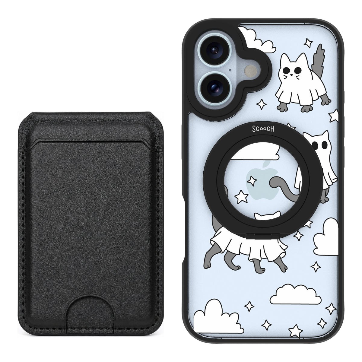 Scooch MagCase Scaredy Cats for iPhone 16 — Black MagWallet Bundle