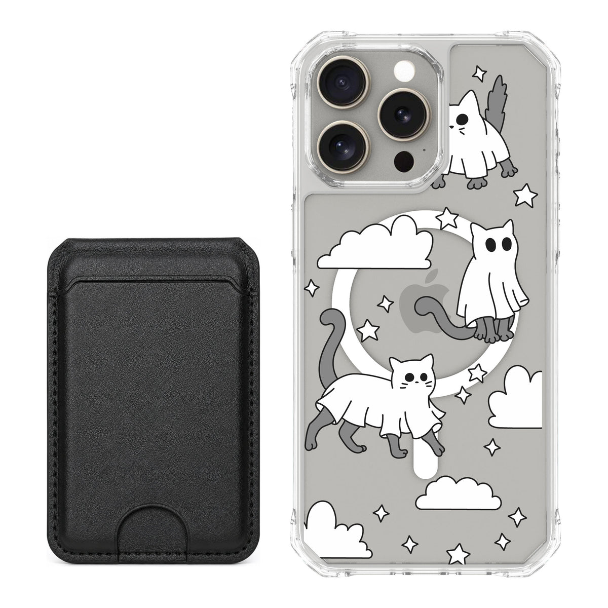 Scooch MagCase Scaredy Cats for iPhone 15 Pro Max — Black MagWallet Bundle