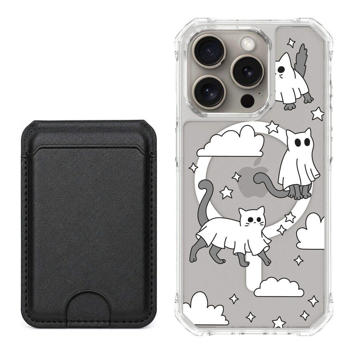 Scooch MagCase Scaredy Cats for iPhone 15 Pro — Black MagWallet Bundle