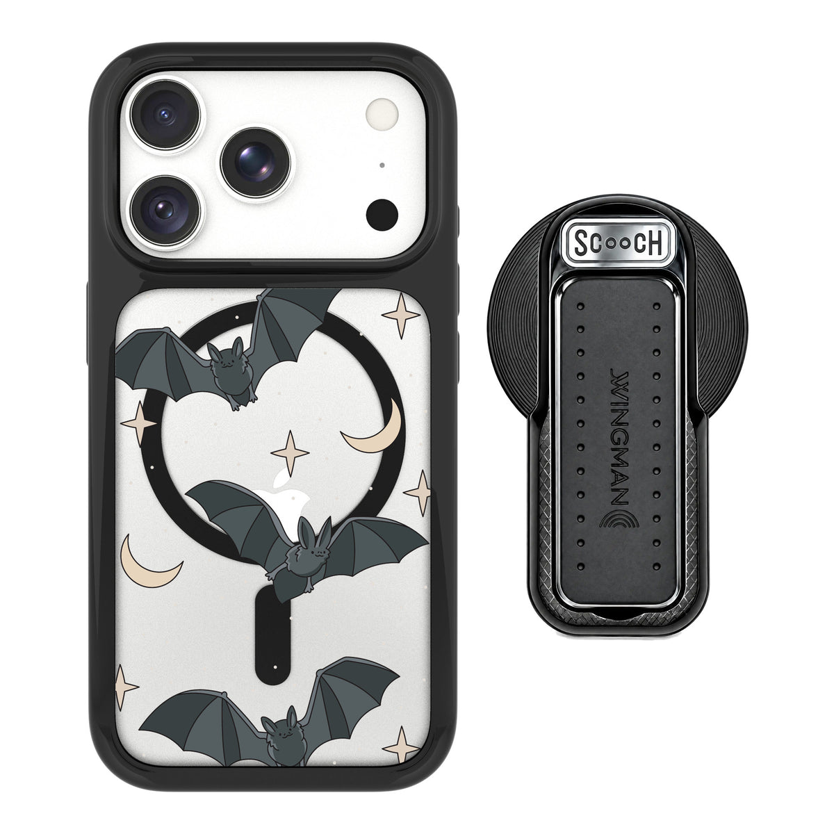 Scooch MagCase Batty Skies for iPhone 18 Pro — MagSafe Wingback Bundle - Black