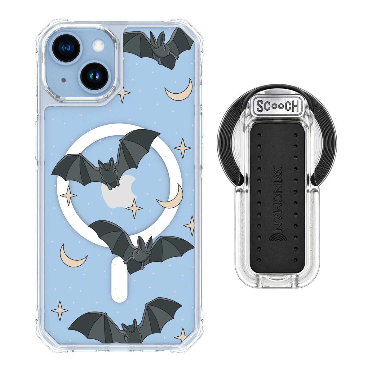 Scooch MagCase Batty Skies for iPhone 14 — MagSafe Wingback Bundle - Clear