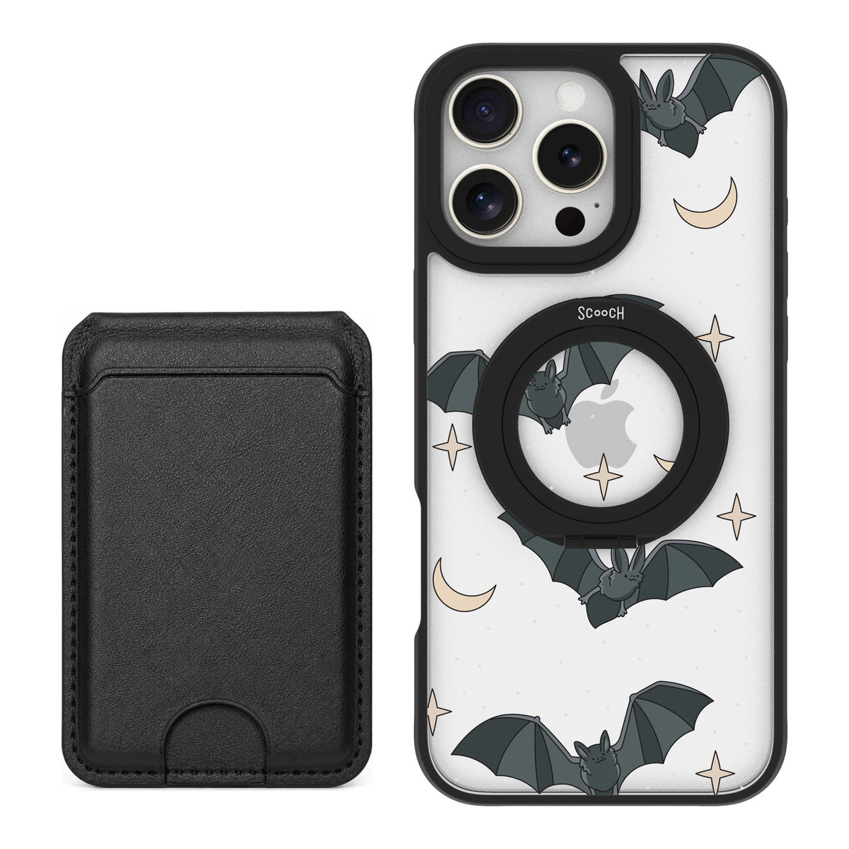 Scooch MagCase Batty Skies for iPhone 16 Pro Max — Black MagWallet Bundle