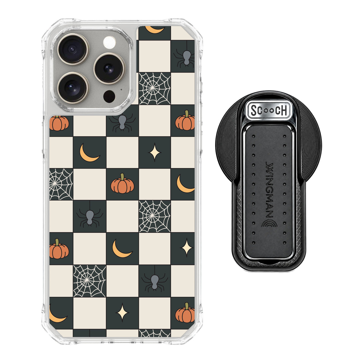 Scooch MagCase Spooky Squares for iPhone 15 Pro Max — MagSafe Wingback Bundle - Black