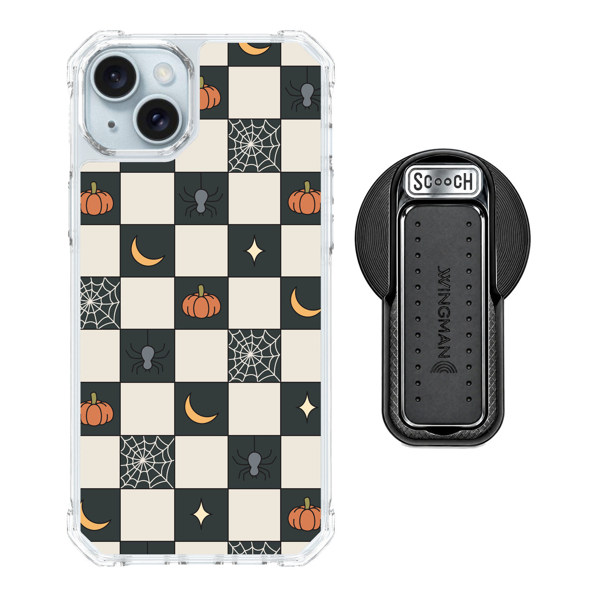 Scooch MagCase Spooky Squares for iPhone 15 Plus — MagSafe Wingback Bundle - Black