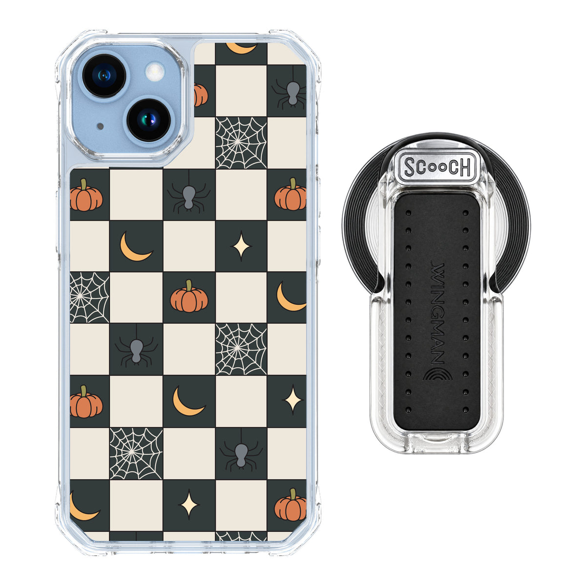 Scooch MagCase Spooky Squares for iPhone 14 — MagSafe Wingback Bundle - Clear